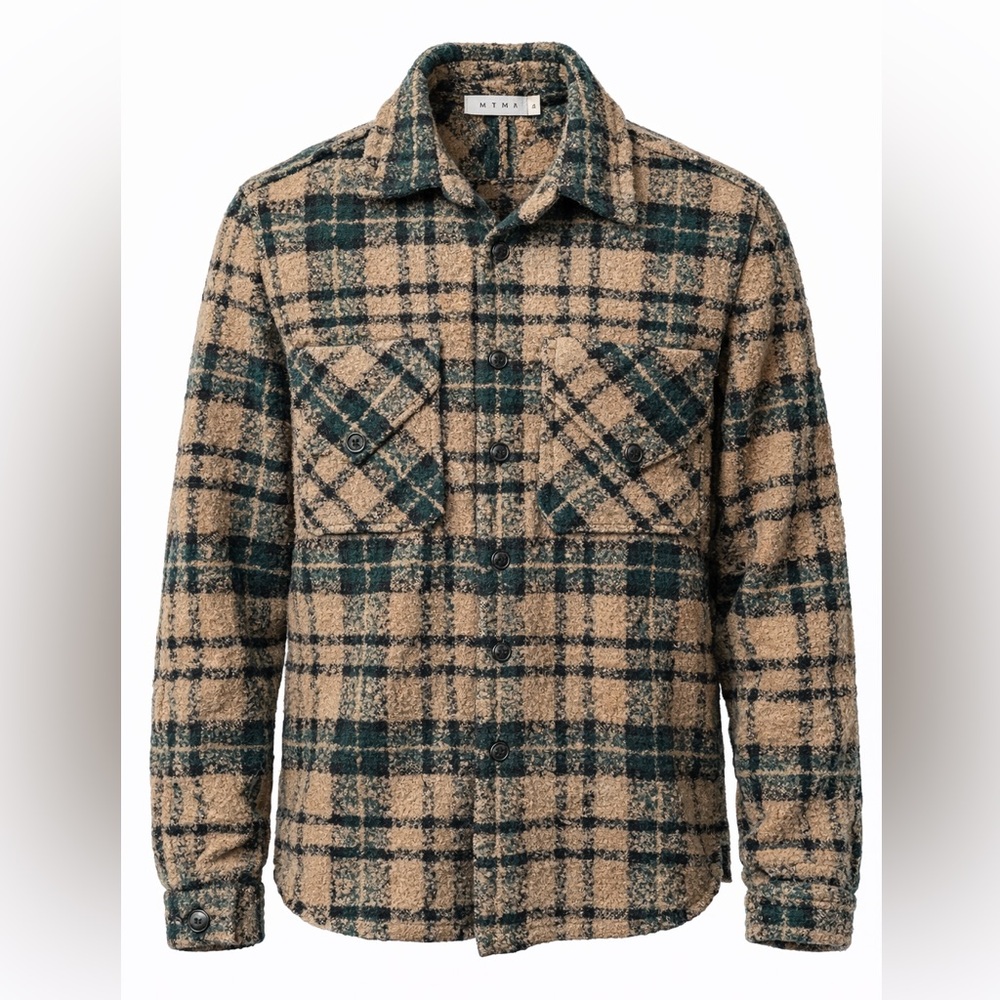 MNML Plaid Shacket Jacket | Green & Tan | Button‎ Front | Size M